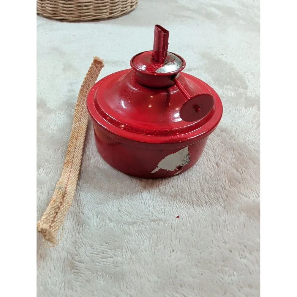 VTG Wicker Basket Oil Lamp Red Metal Miniature Lantern Rustic Farmhouse‎ Decor